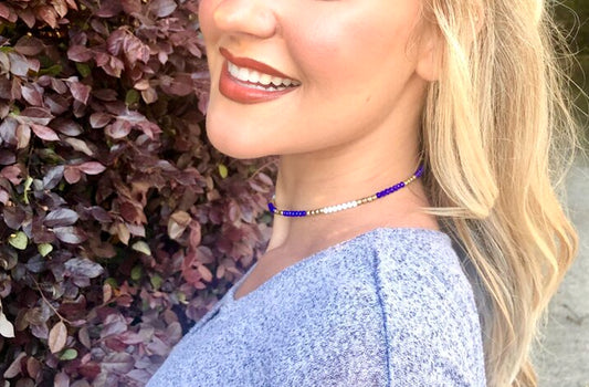Beaded Wire Choker Royal and White