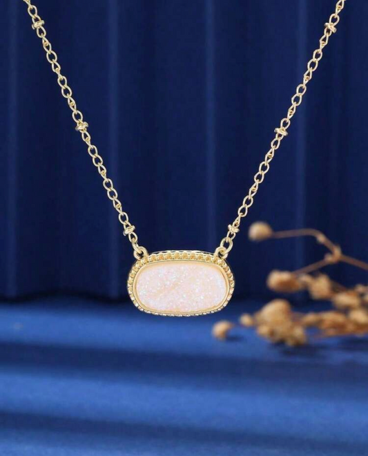White Opal Druzy Oval Pendant Necklace