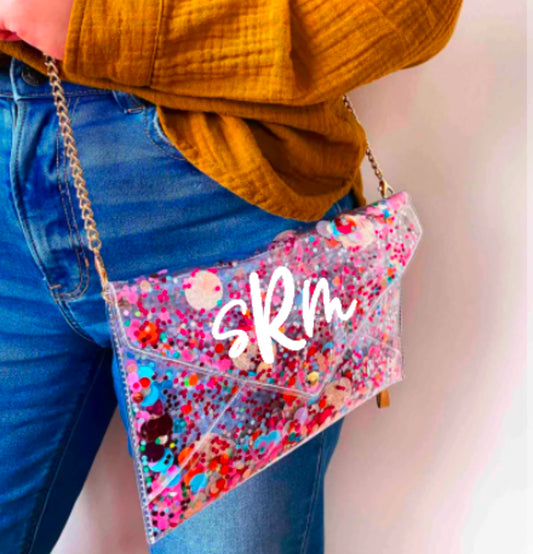 Personalized Confetti Convertible Envelope Clutch