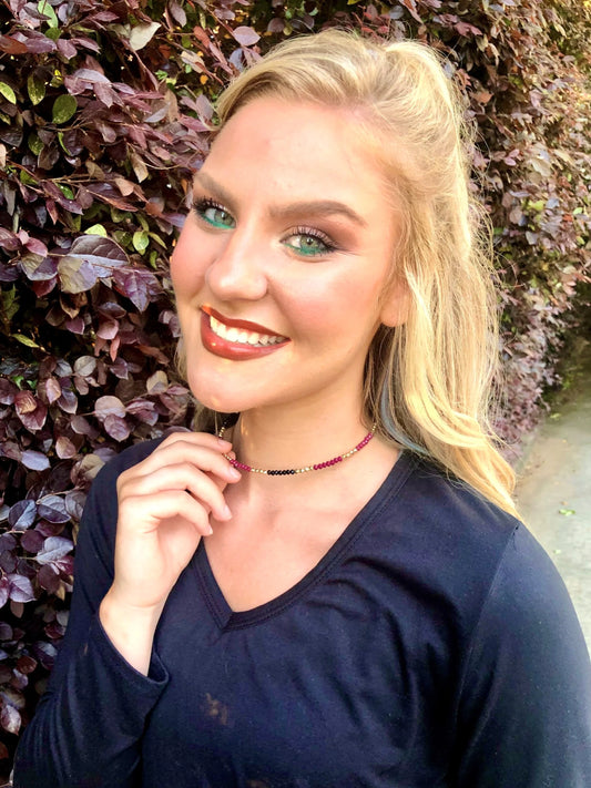 Beaded Wire Choker Garnet and Black